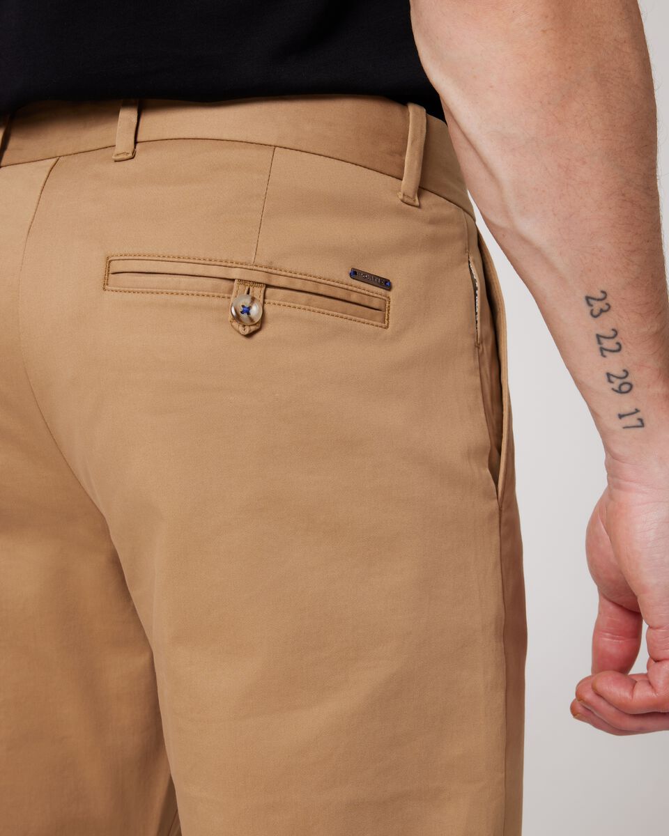 Regular Stretch Pleated Cotton Chinos, Camel Regular Stretch Pleated Cotton Chinos